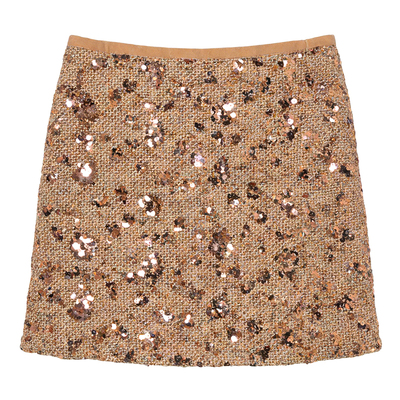 DPLAY【惠品】小香风亮片半身裙女26春新款香槟色粗花呢短裙