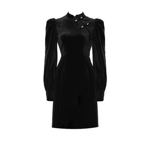 DPLAY2025秋新中式红色新中式国风改良丝绒旗袍裙连衣裙长裙女