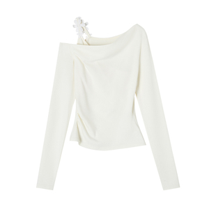 ACMEAURA纯欲露肩假两件长袖t恤女秋季设计感掐腰独特上衣打底衫