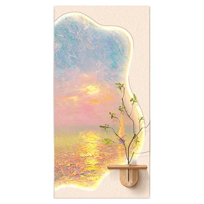 奶油风入户玄关装饰画2025新款水培绿植走廊过道挂画立体砂岩壁画