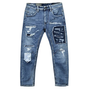 神裤ABLE JEANS男牛仔裤撞色解构风大v裤3D立体剪裁锥形男长裤子