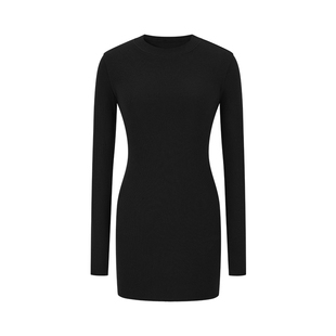 MosesQueen魔西女王黑色双面绒连衣裙女秋冬性感修身显瘦包臀短裙