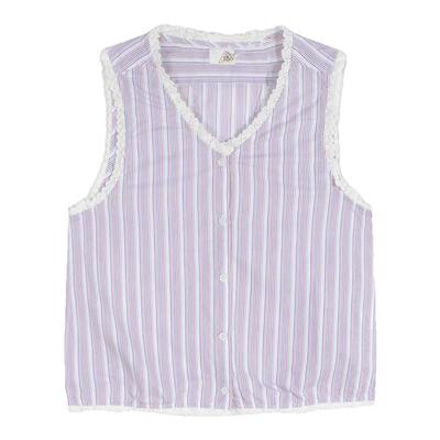 SEE YOU at PIZZA衬衫女25年夏新款蕾丝花边条纹背心491038