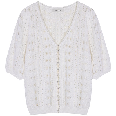 CRUSH钩花镂空V领开衫