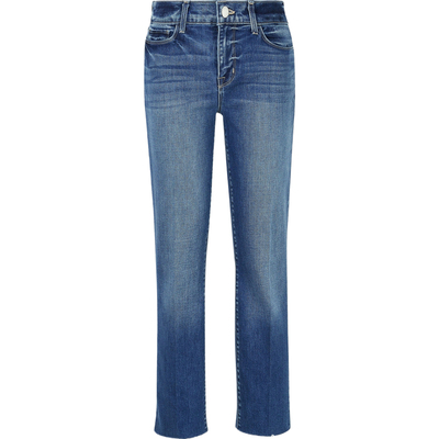 L'Agence 女毛边九分裤脚高腰直筒款百搭时尚牛仔裤