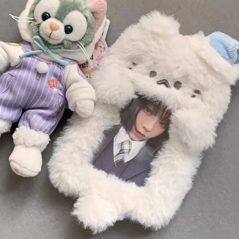 可爱白色小狗毛绒卡套高颜值3寸小卡收纳保护包套挂件照片卡套