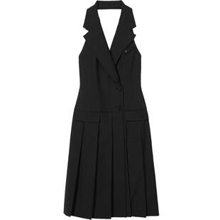 IT GOEN.J女装挂脖连衣裙新品摩登都市褶裥拼接露背西装裙SCT01XK