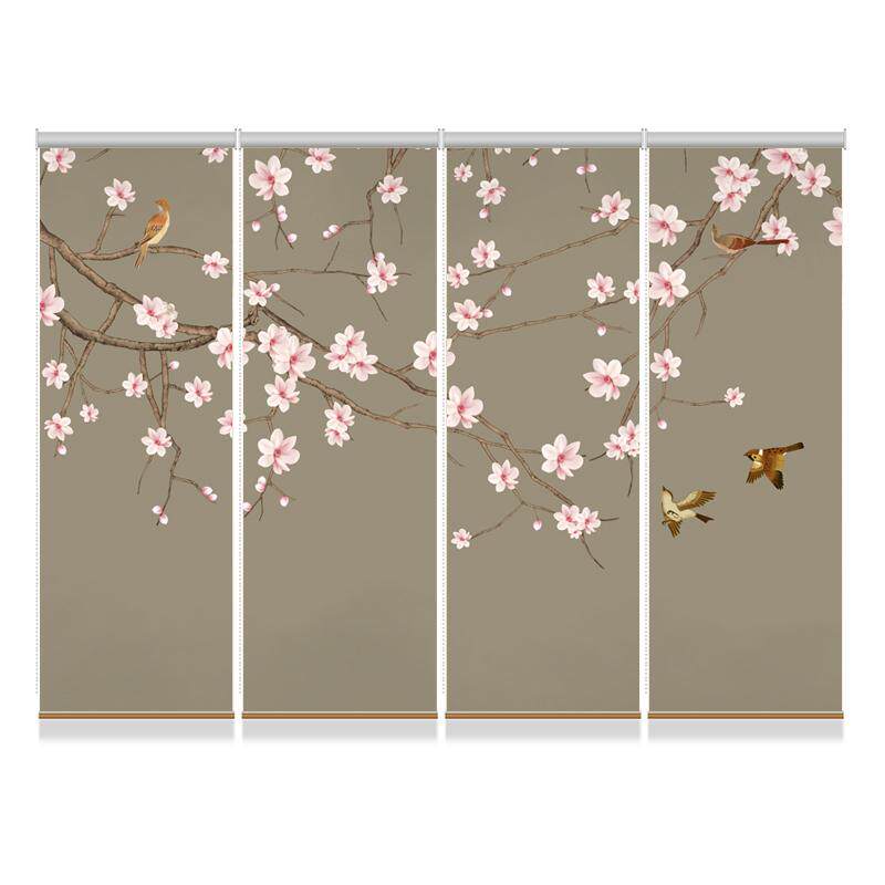 花鸟透景屏风客厅书房茶道卷帘