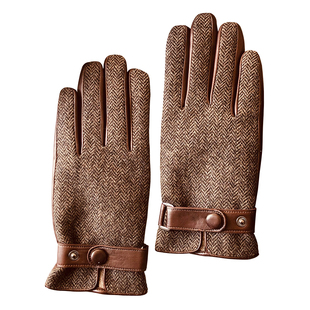 英国进口100%美利奴羊毛清水纯山羊皮真皮手套男冬季加绒保暖触屏