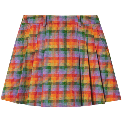 ToyzY2024年冬新款羊毛混纺美式彩色格纹迷你百褶裙短款半身裙