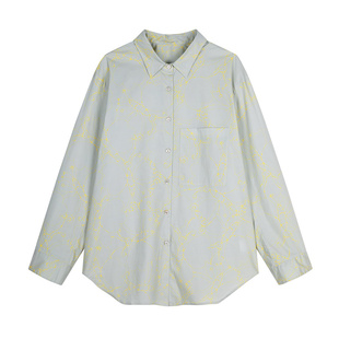 JNBY/江南布衣春夏女装衬衫翻领印花宽松长袖衬衣小清新花色休闲