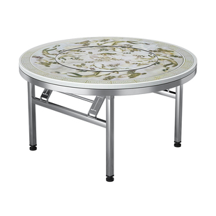 不锈钢转盘圆桌加厚家用餐桌商用饭店饭桌一体折叠桌子饭台大圆桌