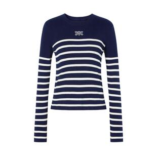 MOISSAC摩萨克秋装圆领法式棉条纹针织套头修身毛衫上衣女