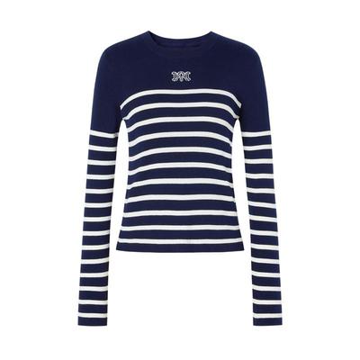 法式棉条纹针织套头修身毛衫