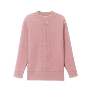 俞兆林粉色毛衣加绒加厚半高领妈妈装2025新款中老年冬季针织衫女