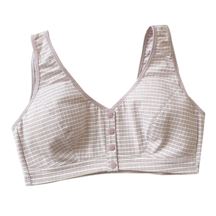 大码棉质前扣文胸中老年妈妈薄款夏季无海绵无胸垫不防凸点内衣