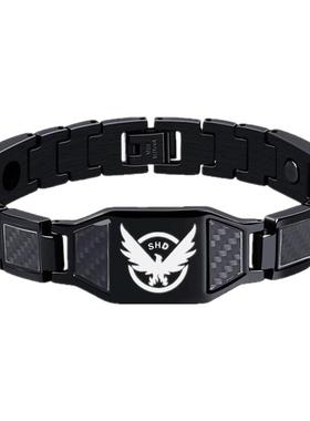 钛钢欧美风磁疗防辐射黑色手链