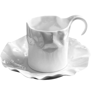 日本Ceramic Japan小众设计皱褶陶瓷马克杯咖啡杯碟套装牛奶杯子