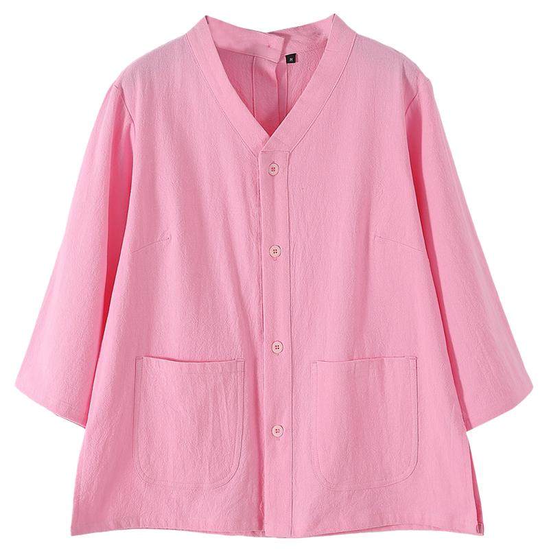 艾灸服纯棉前后开扣美容服女按摩服后背开艾灸衣服针灸理疗采耳服