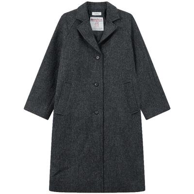 滨波长袖绵羊毛粗花呢大衣智性风