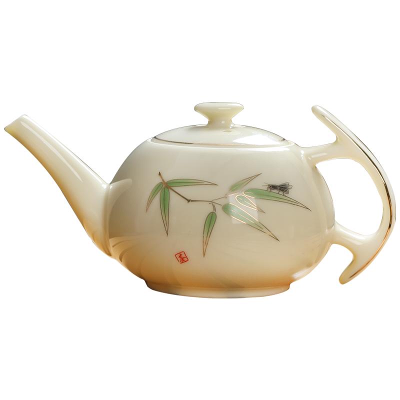 描金寶石黃茶具套裝家用功夫茶盤(pán)陶瓷茶壺茶杯整套泡茶器送禮盒裝