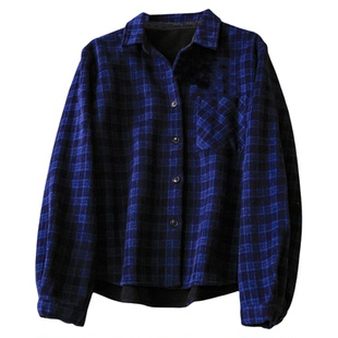 含羊毛！加绒加厚！格子宽松翻领保暖长袖百搭休闲外套女衬衫Q122