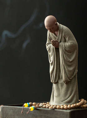 久造创意中式陶瓷小和尚摆件禅意小沙弥家居博古架摆设鱼缸装饰品