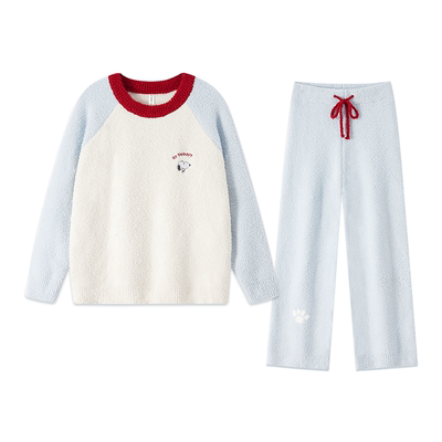 BE史努比半边绒情侣睡衣女冬撞色