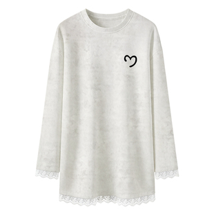 加绒加厚德绒打底衫女蕾丝内搭长袖t恤女中长款上衣女遮屁股洋气