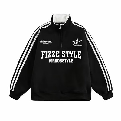 美式重磅加绒外套立领半拉链卫衣男秋冬季2025新款潮牌加厚上衣服