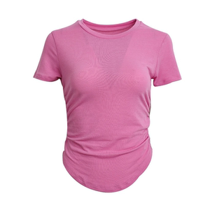 健身短袖女跑步紧身运动绝美粉色瑜伽服上衣套装训练普拉提罩衫