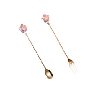 日式创意可爱不锈钢勺叉咖啡勺子长柄搅拌勺吊坠ins甜品勺水果叉