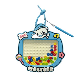 新品可爱网红正版线条小狗开口笑磁吸彩珠盘玩具钥匙扣女书包挂件