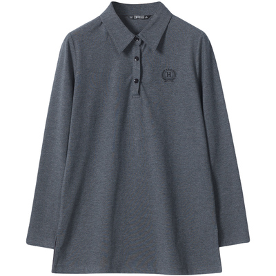 简约纯色休闲宽松绣花长袖T恤