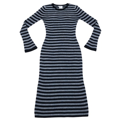 百家好100%羊毛条纹圆领连衣裙女