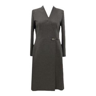 TENGS滕氏秋冬女装职场通勤风X廓形羊毛质感褐色连衣裙高级感