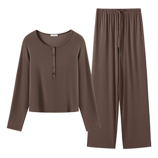 【罗纹假日-亨利领套装】伊维斯半开领睡衣套装抗菌莫代尔家居服