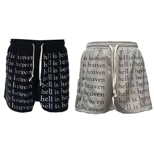 【原创】JUICE BOY美式字母满印抽绳短裤夏网眼篮球运动裤