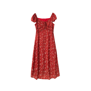 楠哥微胖mm辣妹性感v领碎花连衣裙女夏大码收腰显瘦复古度假长裙