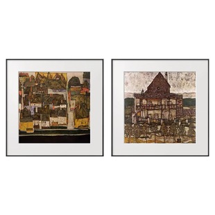 埃贡席勒装饰画名画建筑抽象艺术油壁画小众复古客餐厅背景墙挂画
