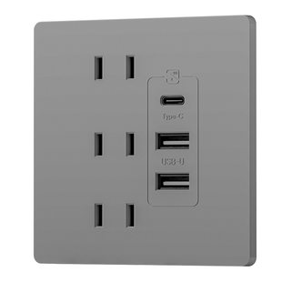 国际电工4五孔带TypeC家用86型暗装墙壁20W快充USB开关插座面板