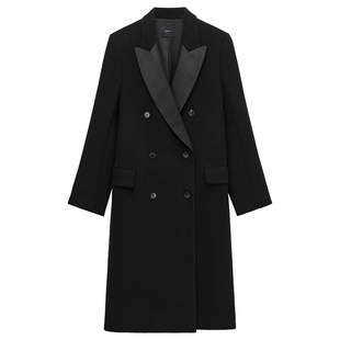 OCHIRLY欧时力 缎面戗驳领羊毛顺毛呢大衣外套高级2026春