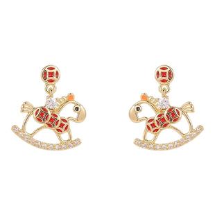 精致镂空木马耳环夸张独特漂亮s925银针耳钉本命年新年耳坠耳饰