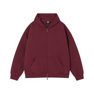 FORNINES重磅刺绣连帽开衫红色加绒卫衣男女情侣装潮牌秋冬厚外套