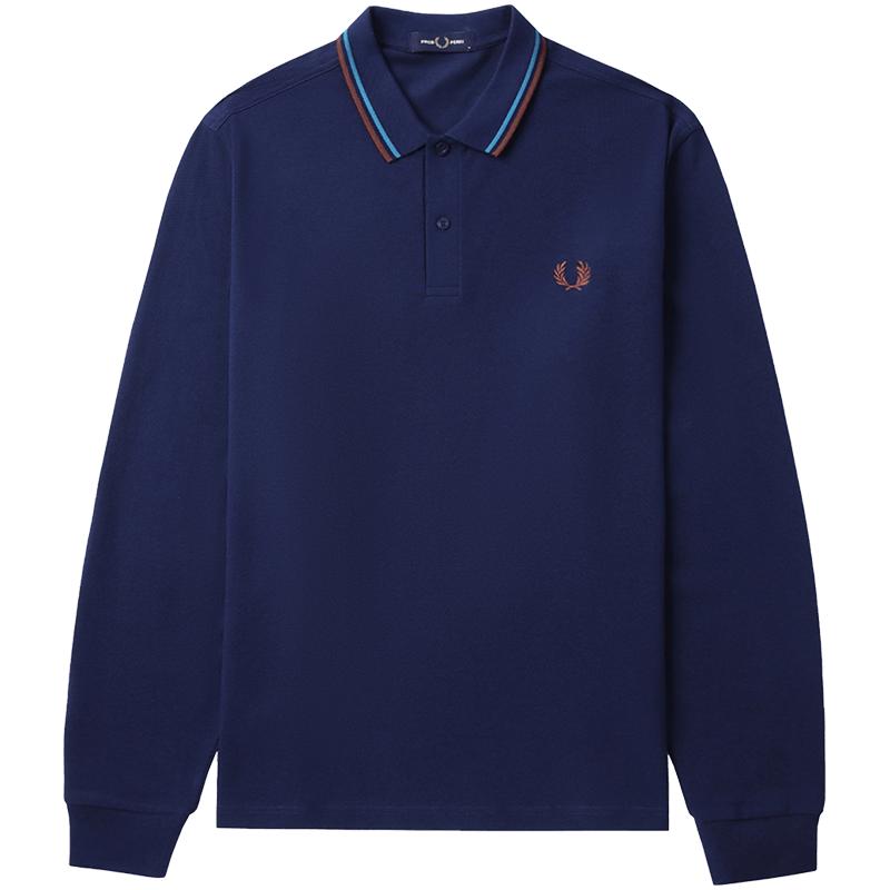 FRED PERRY男士休闲POLO衫冬季宽松条纹麦穗刺绣长袖上衣潮M3636