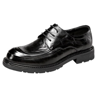 意尔康皮鞋男2026春款头层牛皮商务休闲鞋复古厚底时尚大头德比鞋