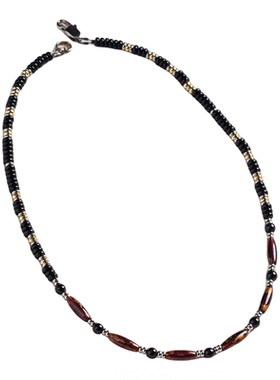 一两风高端玻璃米珠天然黑玛瑙钛钢隔片项链手工串珠小众设计女款