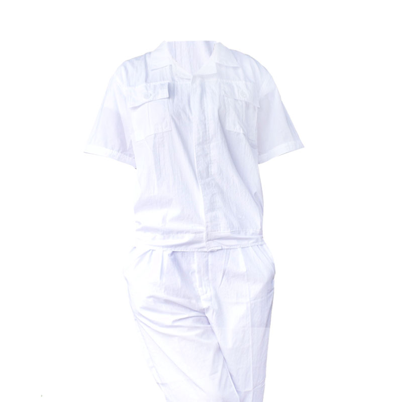 工作服夏季白色食品服透气纯棉男加工厂车间男女纽扣薄款短袖卫生