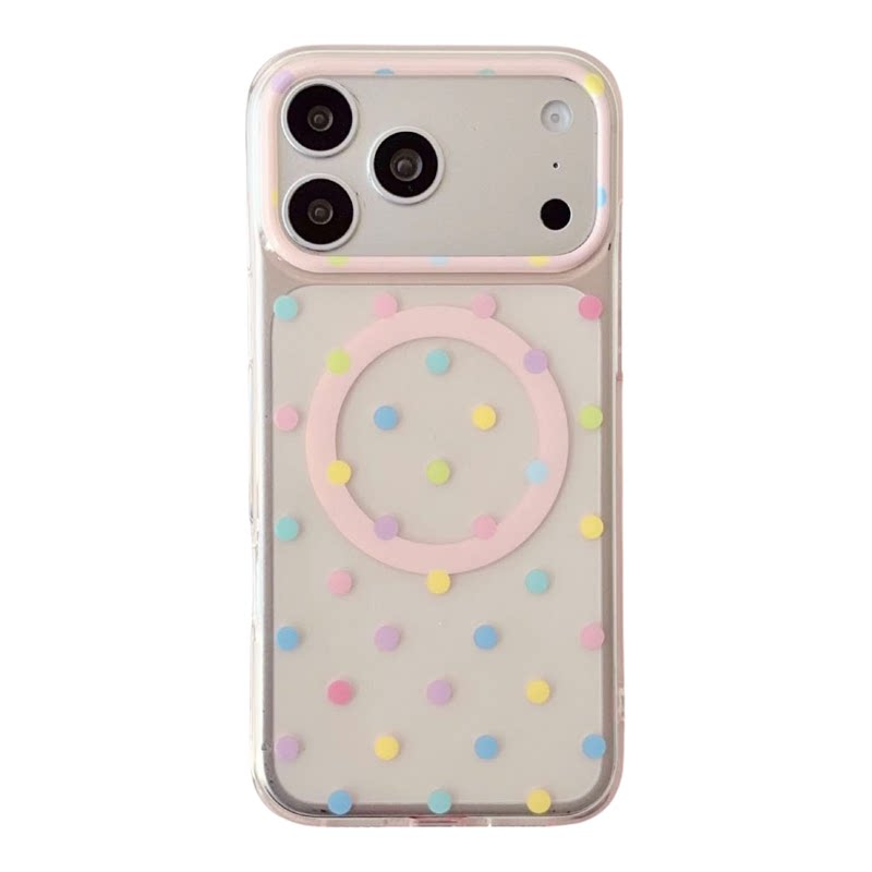 韩系ins风彩色波点适用苹果18promax手机壳17新款iphone16pro磁吸15高级感半透14少女心保护套13