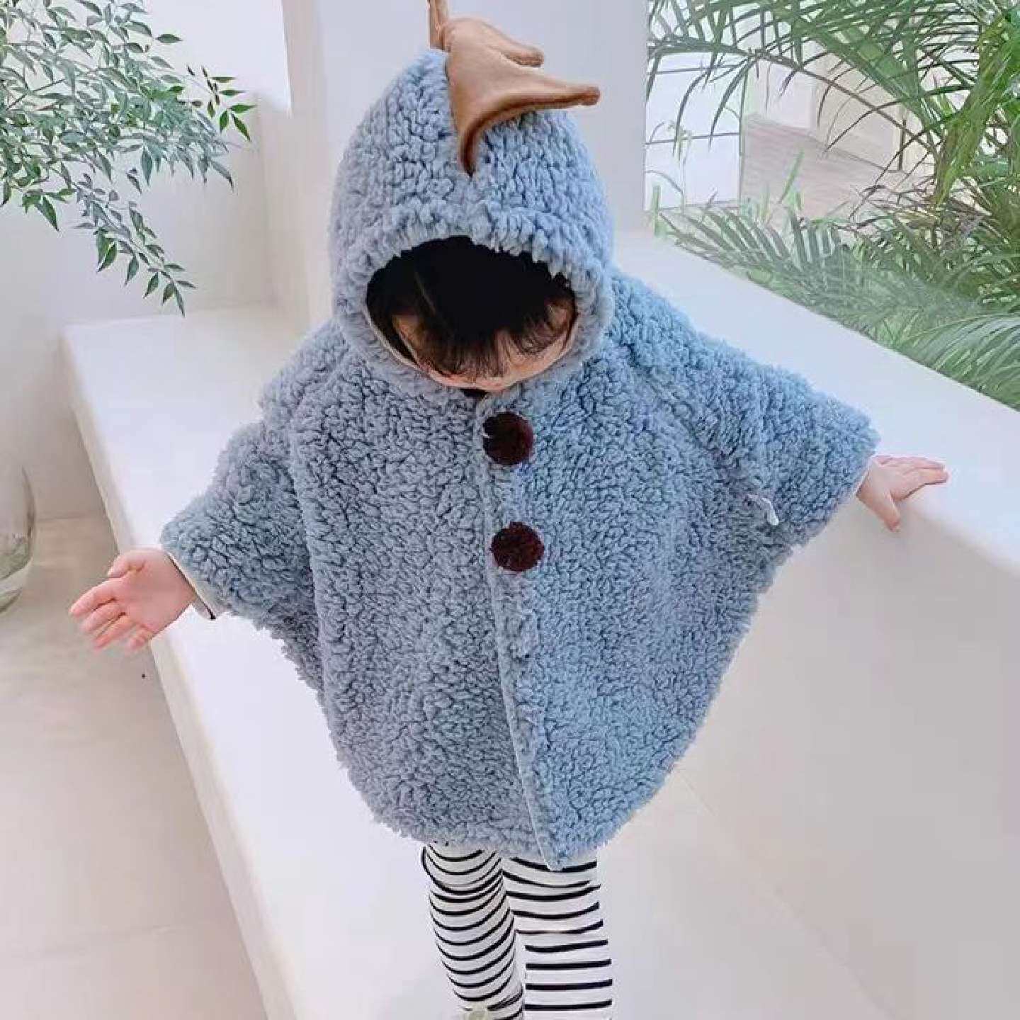 婴儿幼儿披风斗篷秋冬外出男童儿童披肩加绒加厚保暖女童宝宝冬装